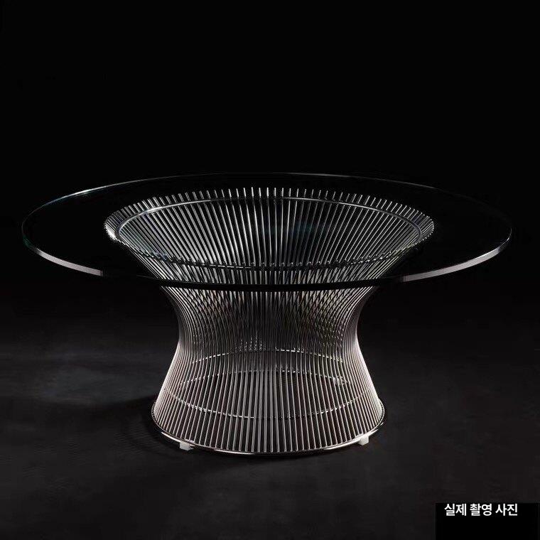 강화유리 소파테이블 원형 탁자 티테이블 거실 80cm 40cm 커피 실버 완제품 조립 완료 - 상세 이미지 2