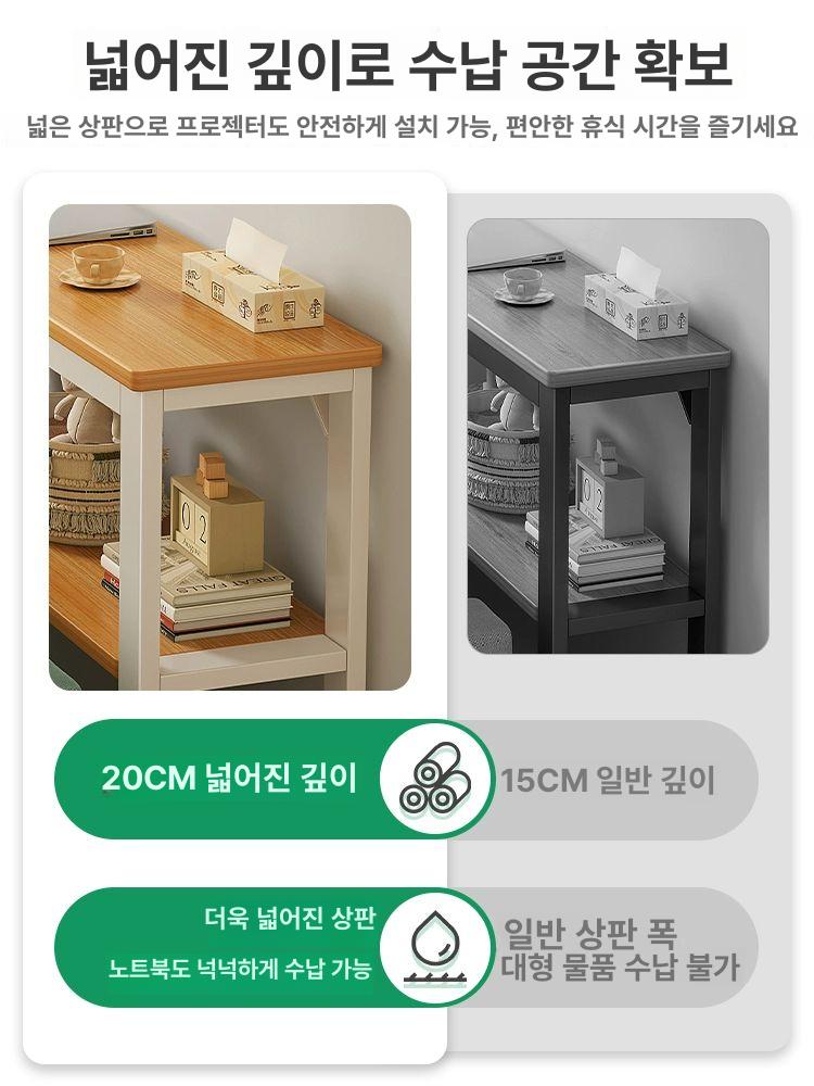 침대 틈새 선반 안방 철제 소파 서랍장 사이드 스타일 실버오크화이트 단층 80x20 - 상세 이미지 3