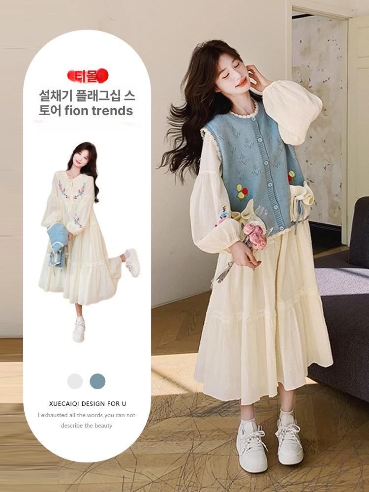 휴양지 원피스 에스닉 여름 자수 프릴 휴가 바캉스 봄 가을 린넨 여성복 빈티지 - 상세 이미지 3