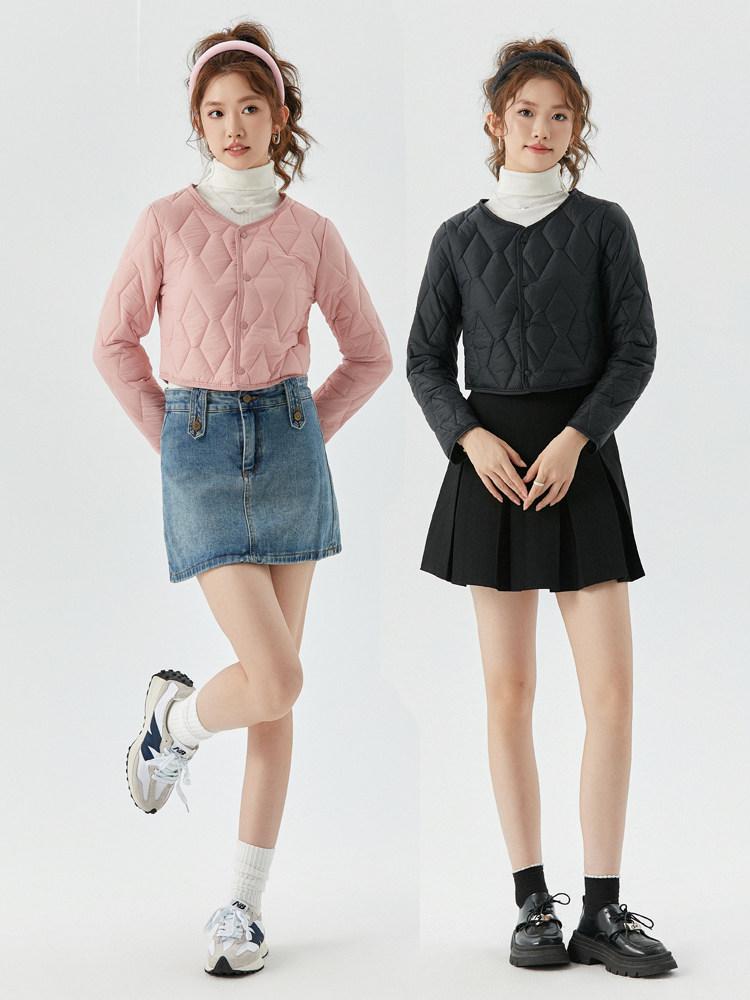크롭 자켓 블랙 기모 루즈핏 아우터 가을 캐주얼 클래식 스타일 두툼 여성용 - 상세 이미지 4