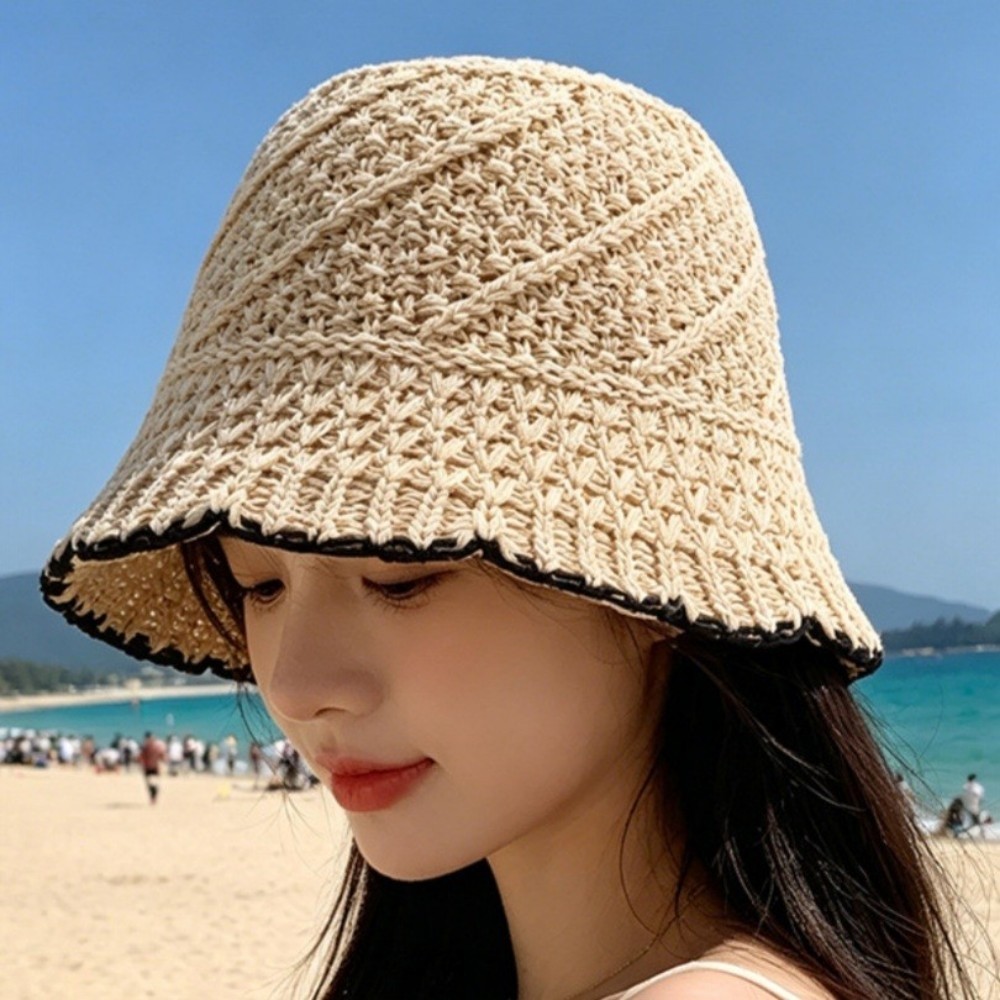 여성 라탄 버킷햇 여름 자외선차단 니트 왕골 벙거지 얼굴소멸 비치햇 - 상세 이미지 3