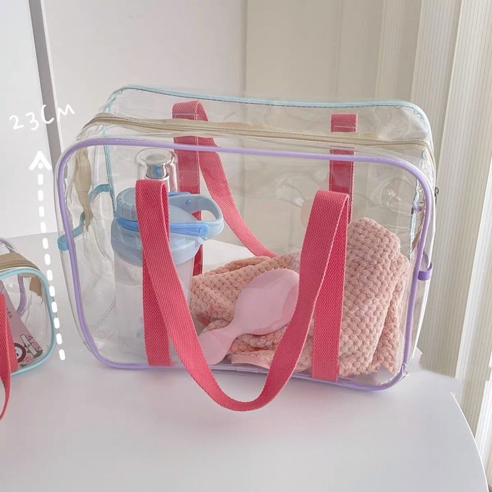 파스텔컬러 투명 방수 비치백 파우치 수영가방 대용량 물놀이 보관함 바다 여행 가방 PVC 파스텔 S - 상세 이미지 2