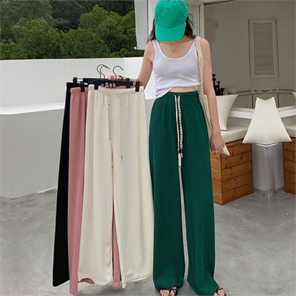 루즈핏 여성 와이드 팬츠 데일리 여성 스트링 팬츠 플로우 고무줄 - 상품 이미지