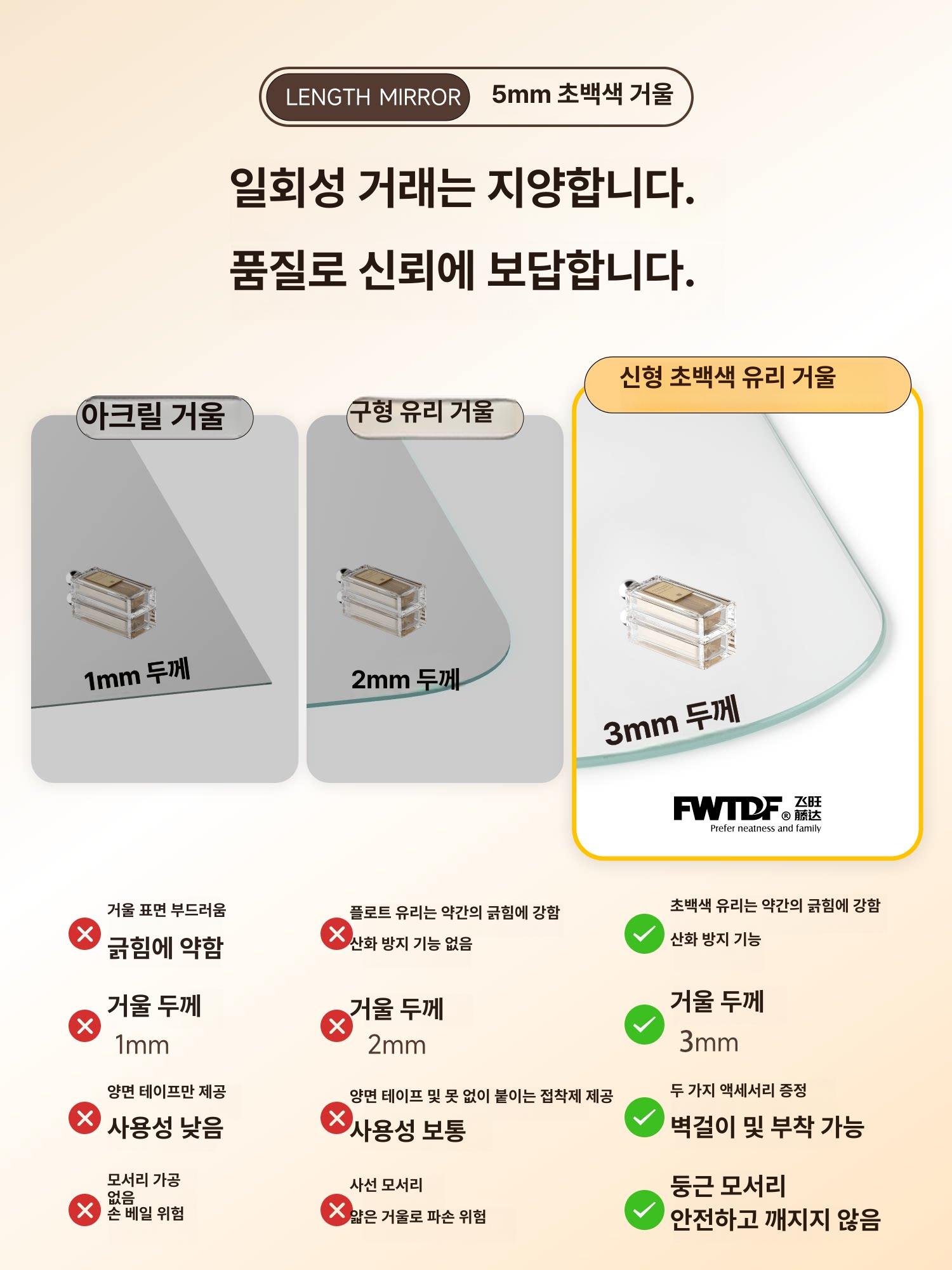 벽부착 전신거울 붙이는 스티커 노프레임 피팅룸 접착식 대형 고화질 - 상세 이미지 3
