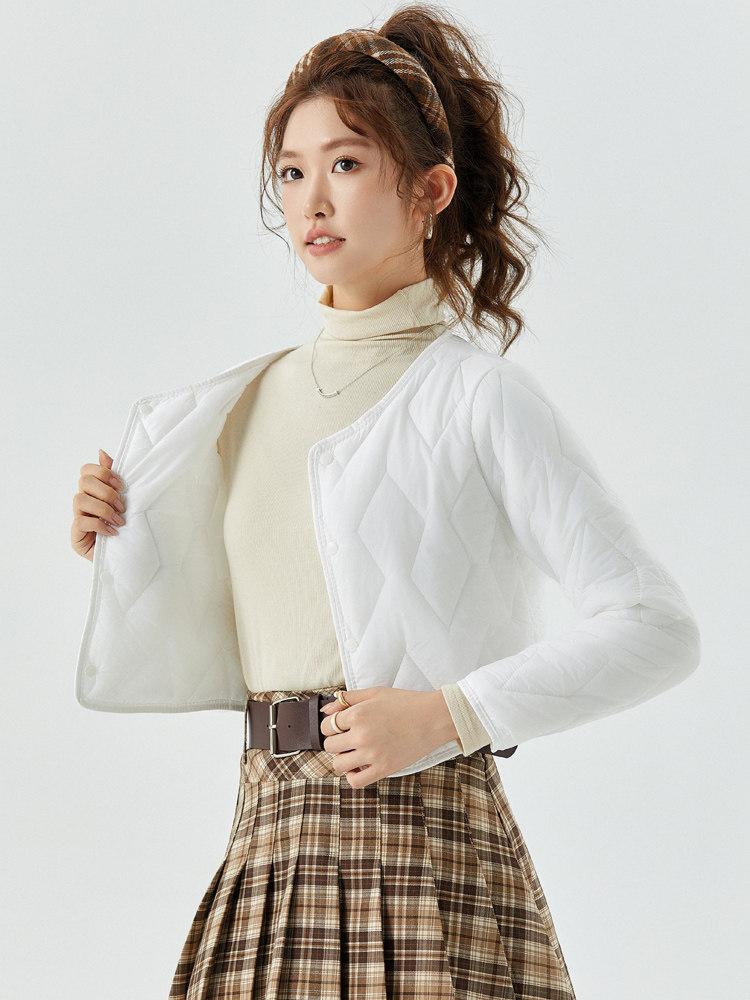 크롭 자켓 블랙 기모 루즈핏 아우터 가을 캐주얼 클래식 스타일 두툼 여성용 - 상세 이미지 3