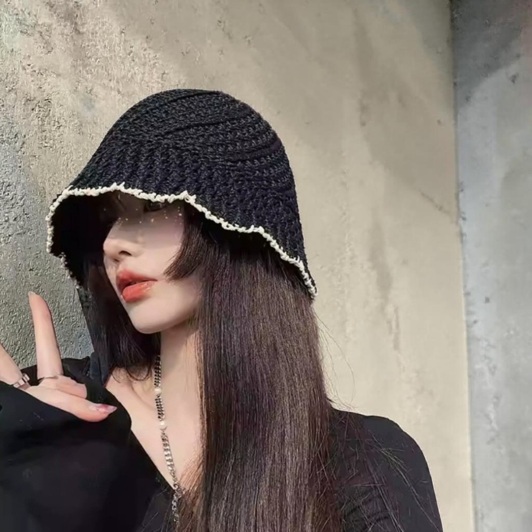 여성 라탄 버킷햇 여름 자외선차단 니트 왕골 벙거지 얼굴소멸 비치햇 - 상세 이미지 2