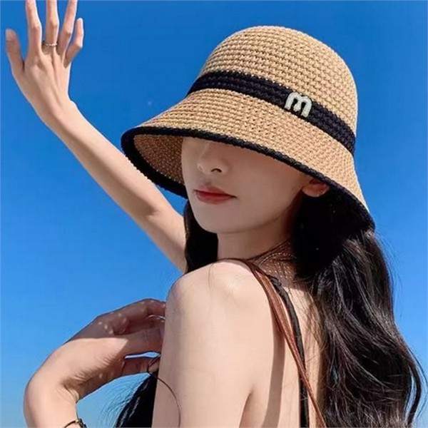 와이드챙 여성 버킷 햇 데일리버킷 여성 밀짚 모자 여름 휴가 - 상품 이미지