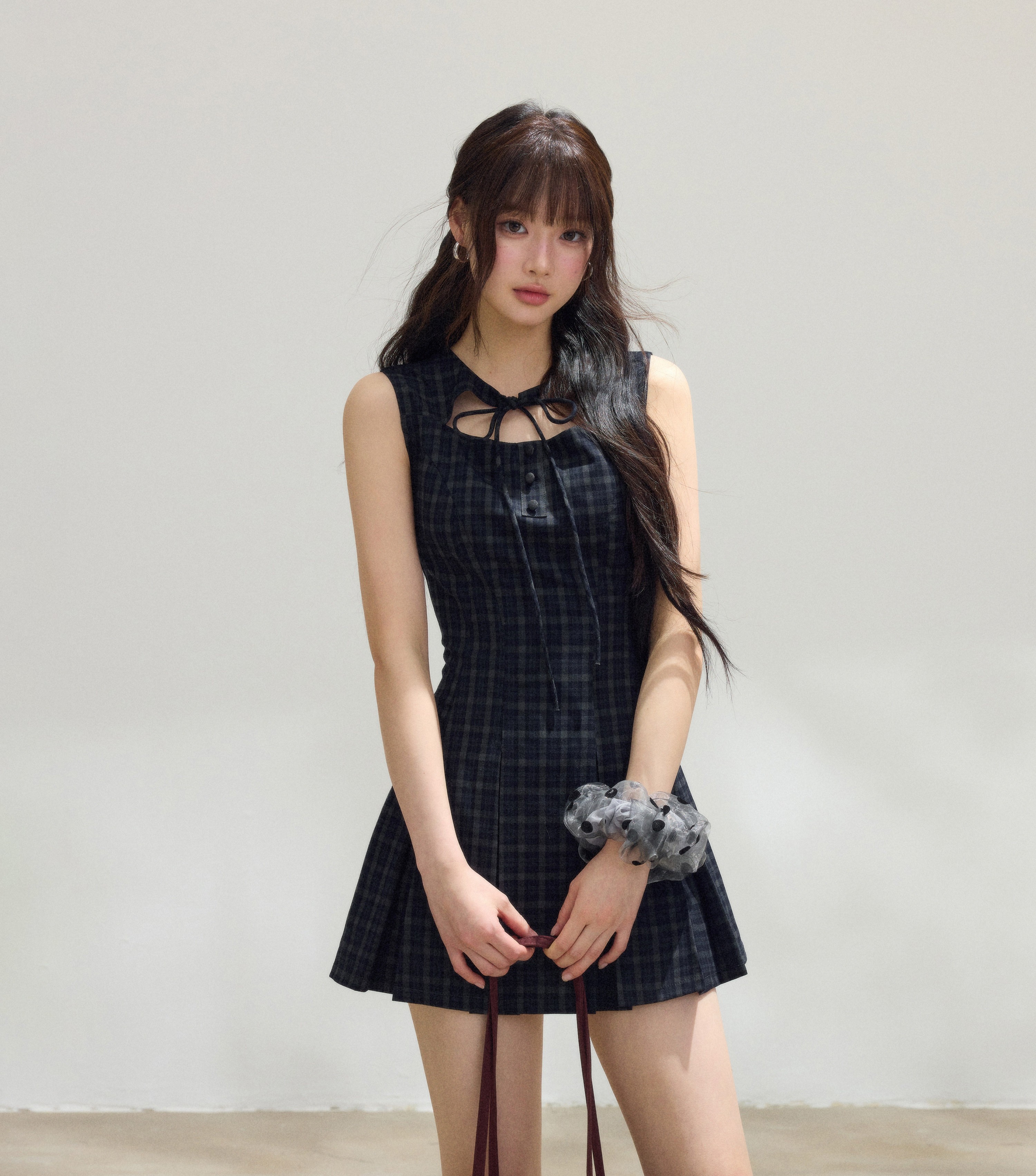 MuuRos 플리츠 여성원피스 체크 a라인 여성 민소매 여름 미니원피스 - 상품 이미지