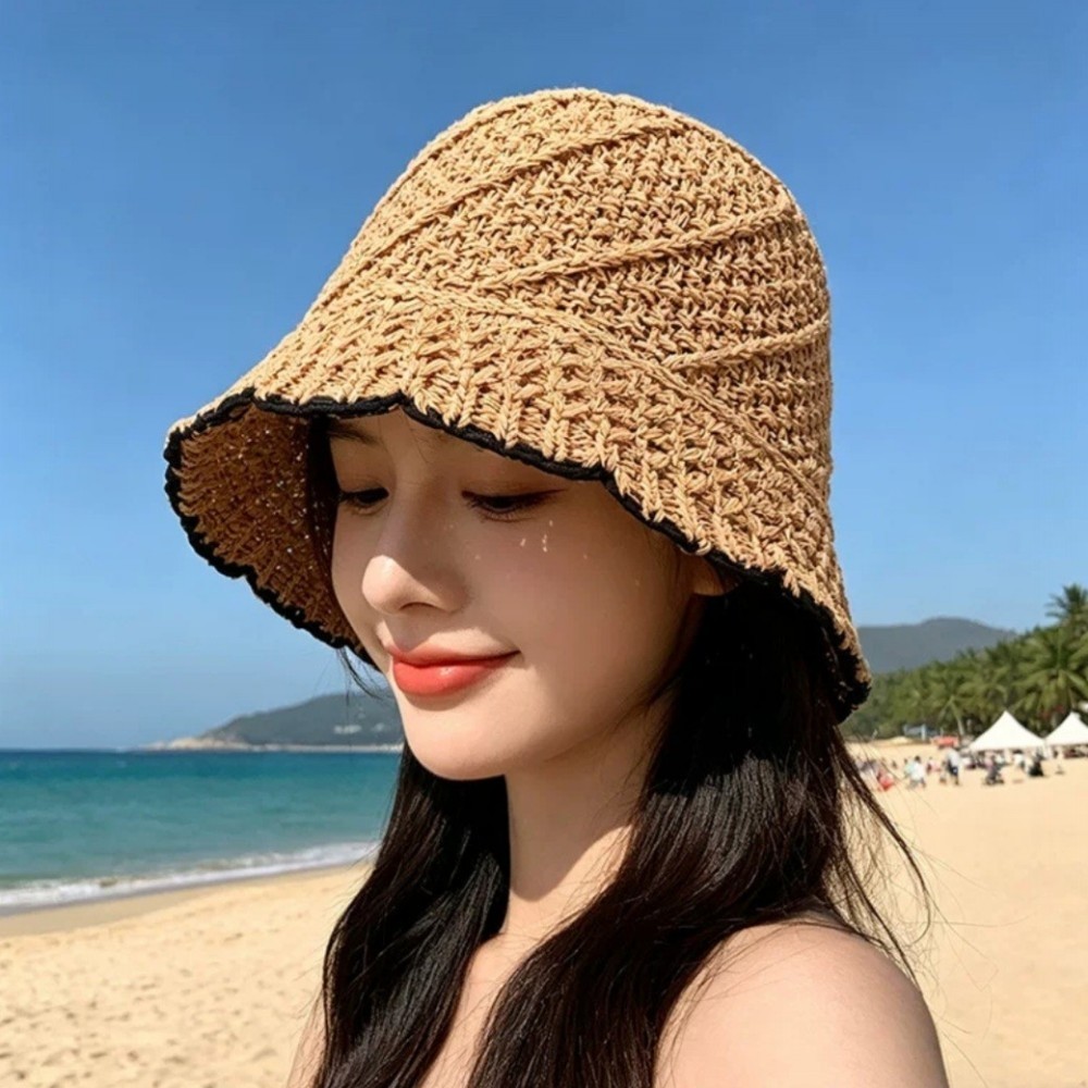 여성 라탄 버킷햇 여름 자외선차단 니트 왕골 벙거지 얼굴소멸 비치햇 이미지 8