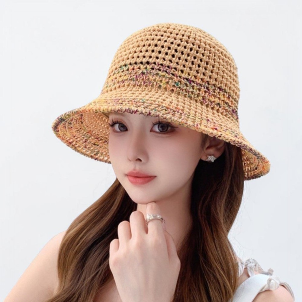 여성 라탄 버킷햇 벙거지 모자 자외선차단 왕골 니트 휴양지모자 이미지 6