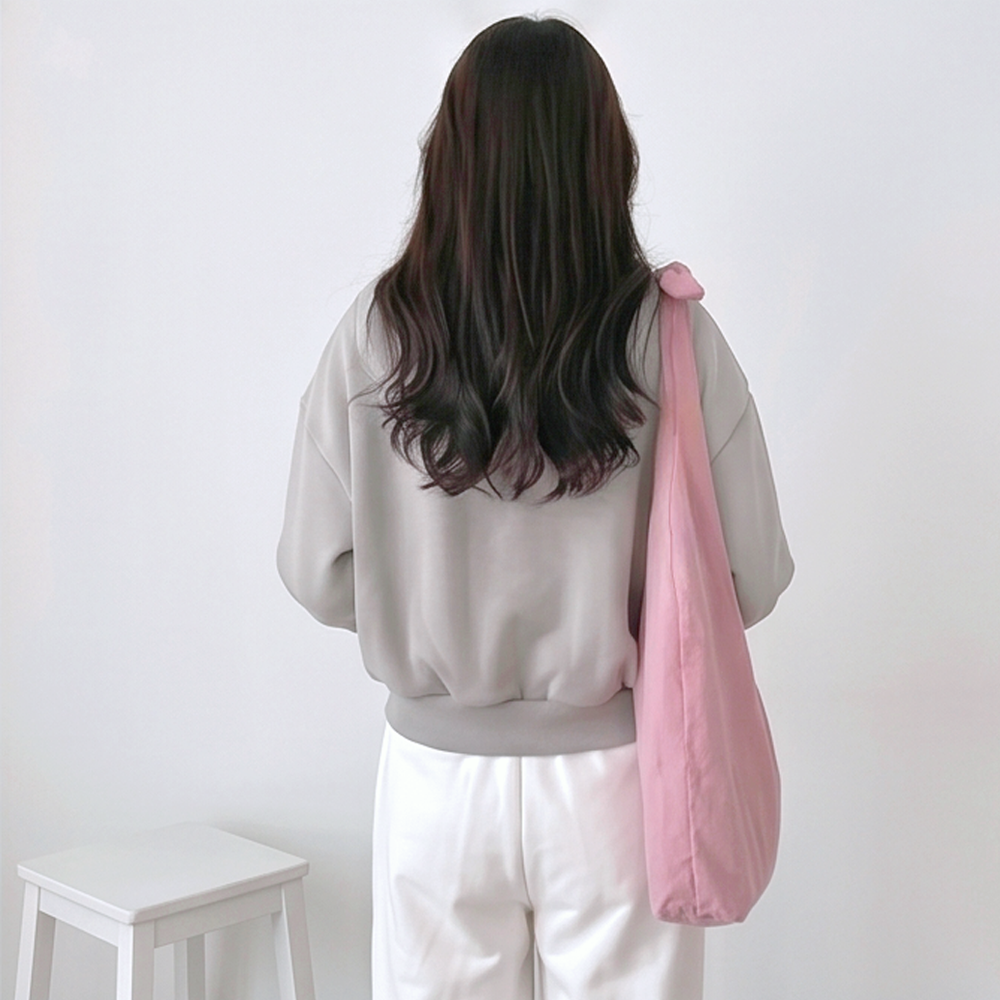 리본 린넨 에코백 데일리 숄더백 보부상 가방 핑크 - 상세 이미지 5