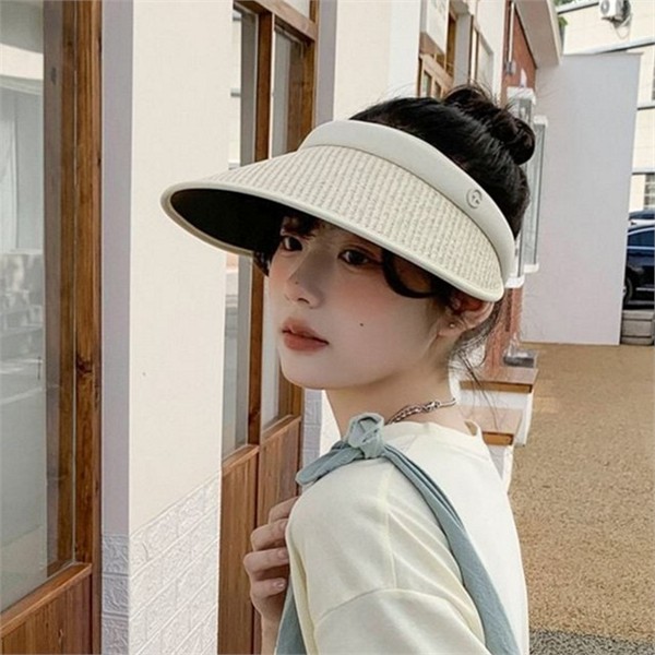 와이드챙 여성 밀짚 모자 비치 여성 버킷 햇 왕골 레저 - 상품 이미지