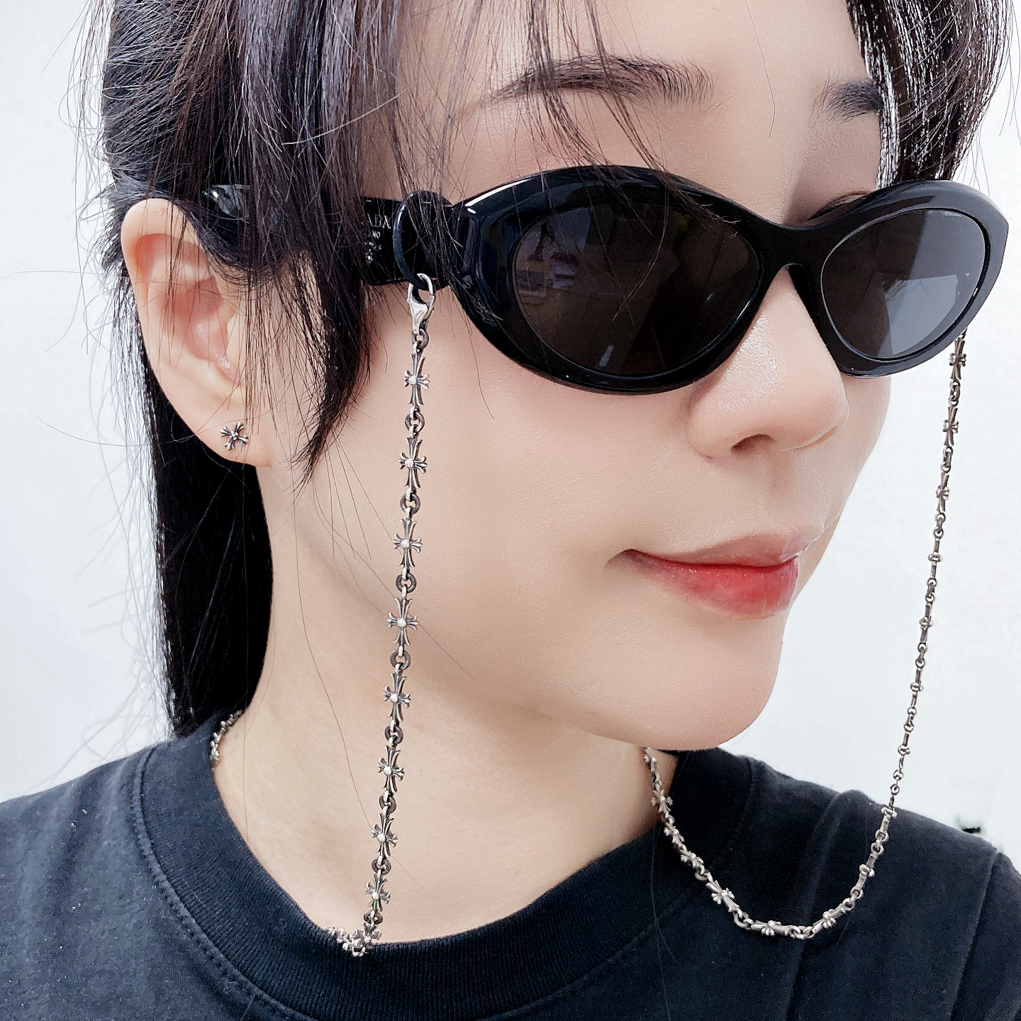 925실버 유화 미니 십자가 양장 체인 선글라스줄 안경 목걸이 스트랩 - 상세 이미지 4