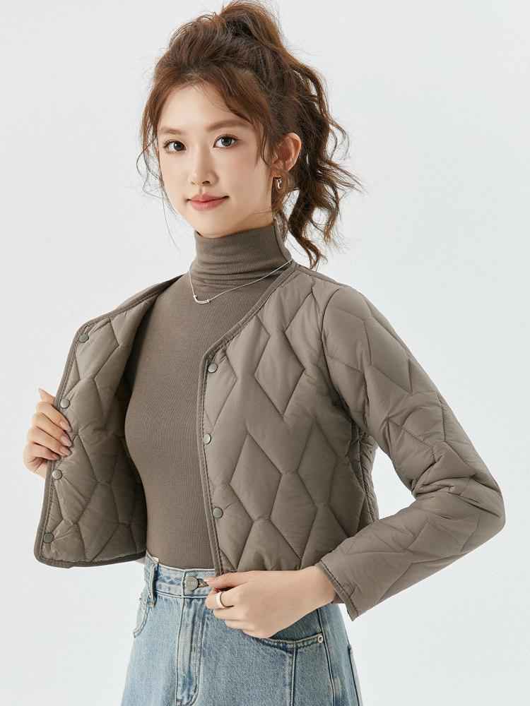 크롭 자켓 블랙 기모 루즈핏 아우터 가을 캐주얼 클래식 스타일 두툼 여성용 - 상세 이미지 5