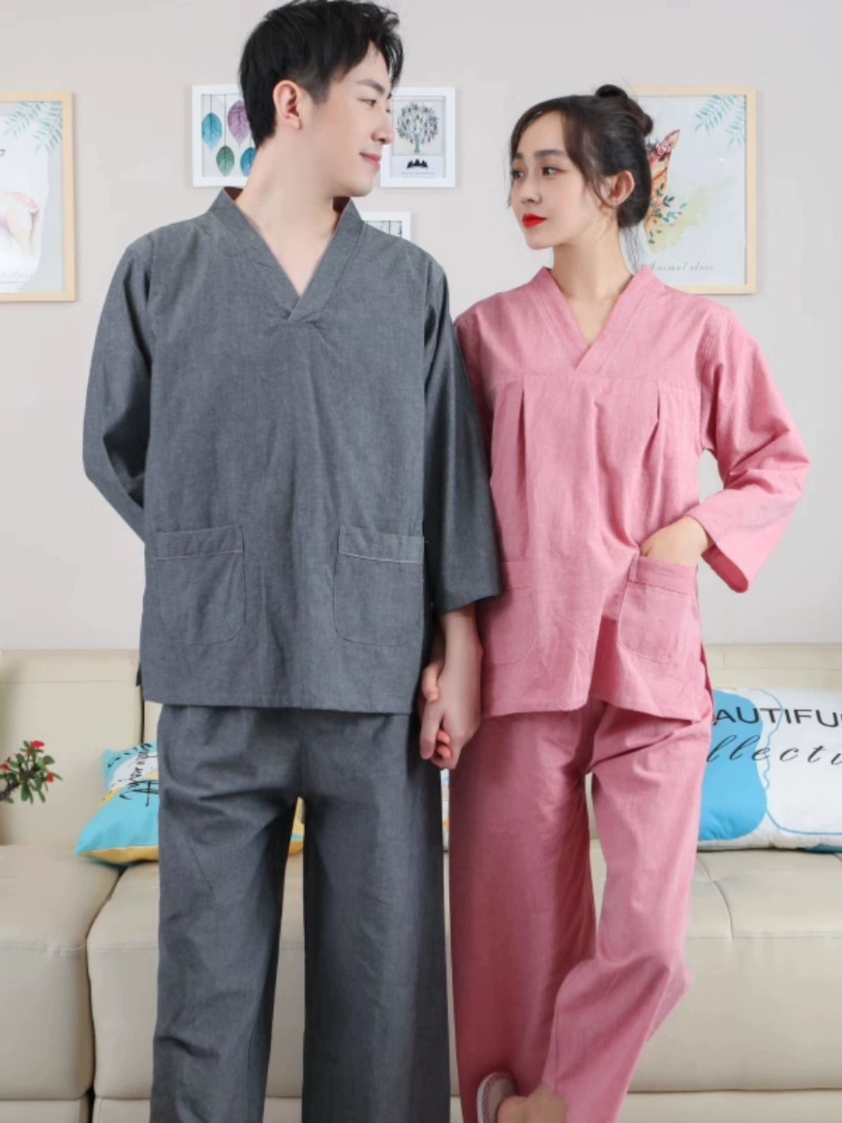 황토 찜질복 긴팔 여성 남성용 실내복 순면 건식사우나 마사지복 힐링웨어 - 상세 이미지 4