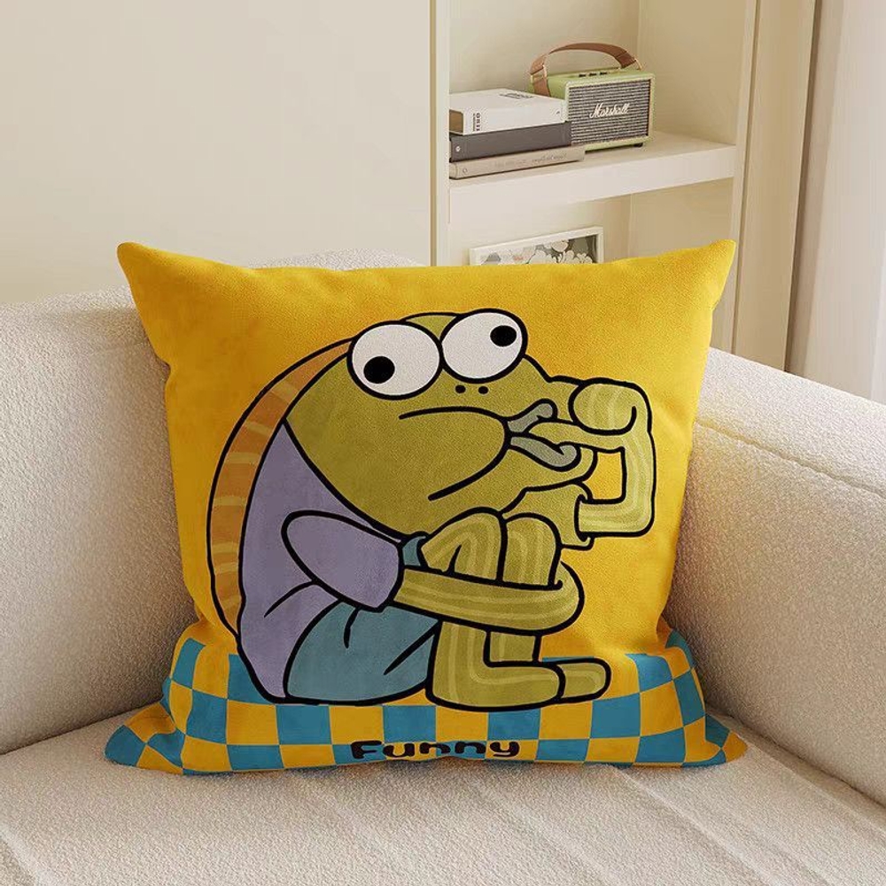 멍한 캐릭터 주민 쿠션 배개 귀여운 물고기 캐릭터 인테리어 소품 장식 주민1 40x40cm (커버+솜) - 상세 이미지 3