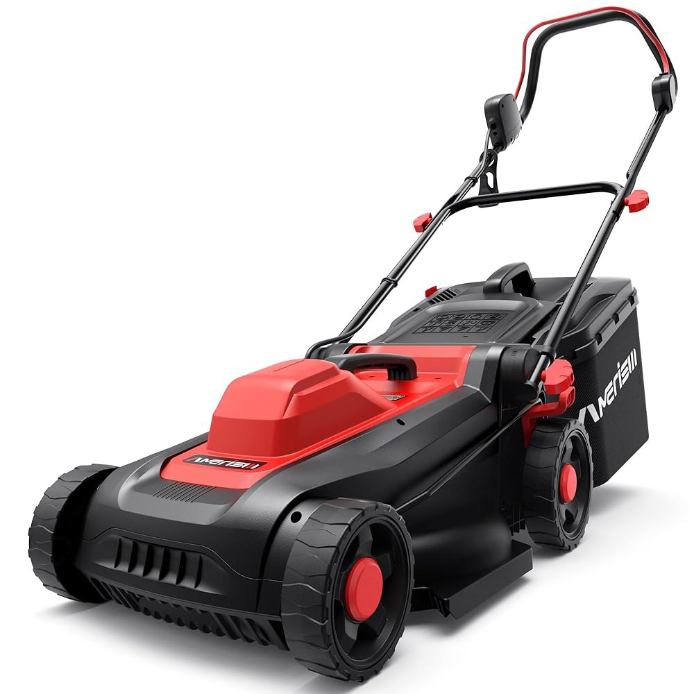 AMERISUN 35.6cm(14인치) 2IN1 전기 잔디 깎는 유선 푸시 3400RPM 기계, 및 높이 잔디깎이, 소형/중형 멀칭 12.5암페어 캐처 경량 기능, 야드용 키트, - 상품 이미지