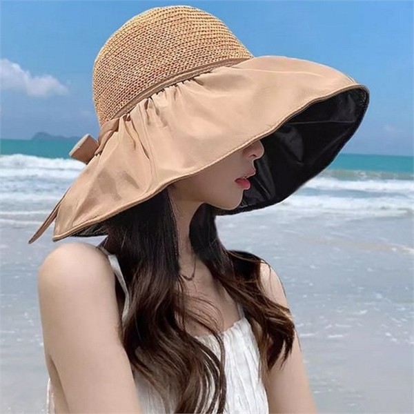 와이드챙 여성 밀짚 모자 플로피 여성 비치 모자 여름 휴가 - 상품 이미지