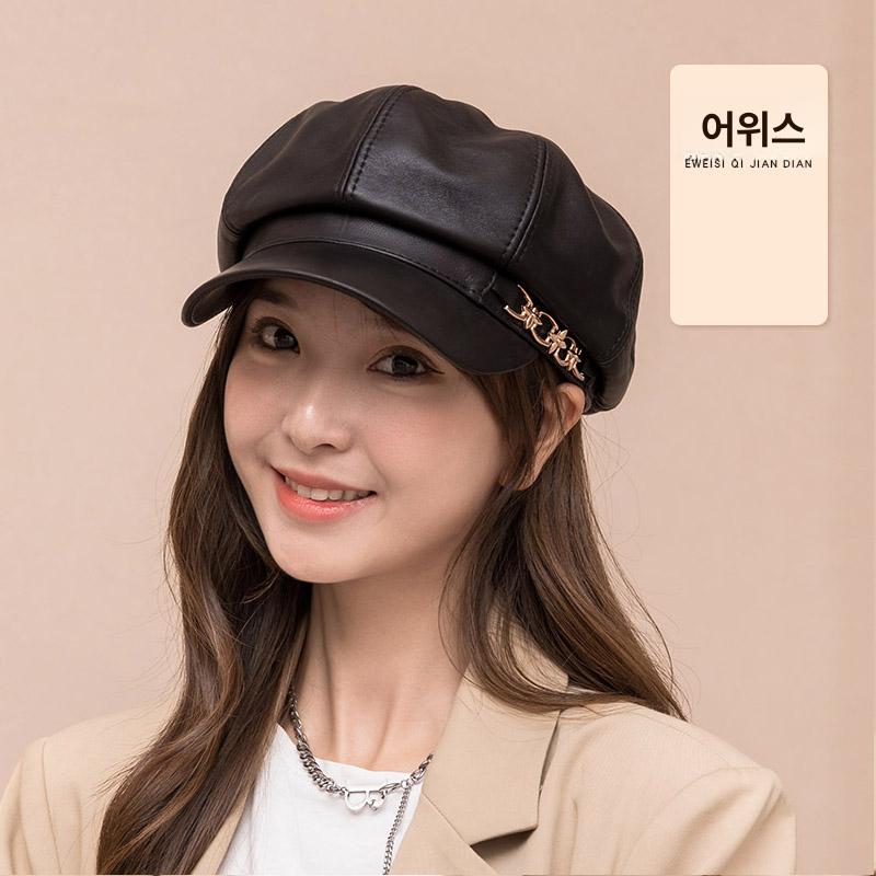 베레모 모자 배래모 겨울 패션햇 빵모자 여성용 화가모 중년 레더 가죽 빈티지 스타일 - 상세 이미지 2