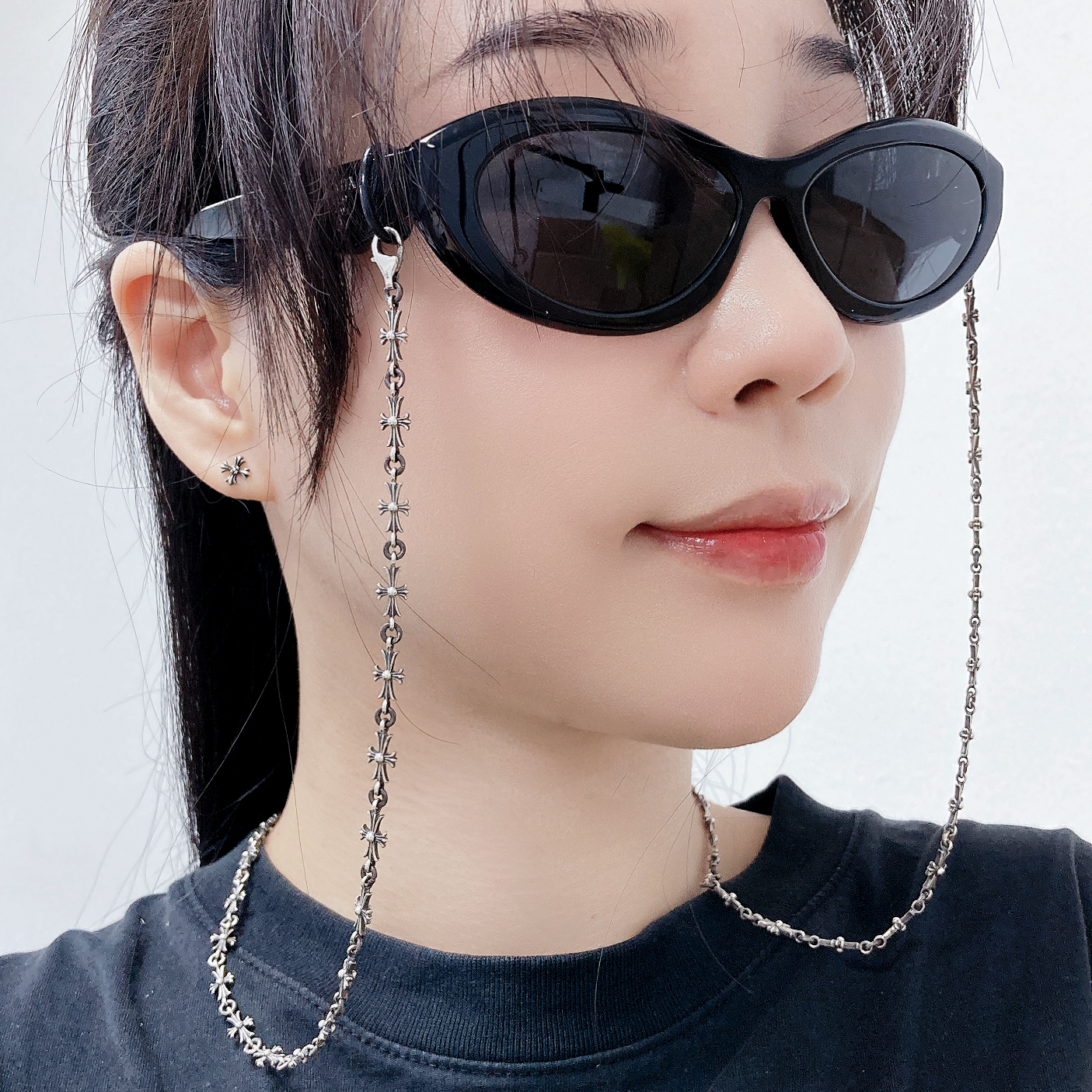 925실버 유화 미니 십자가 양장 체인 선글라스줄 안경 목걸이 스트랩 - 상세 이미지 2