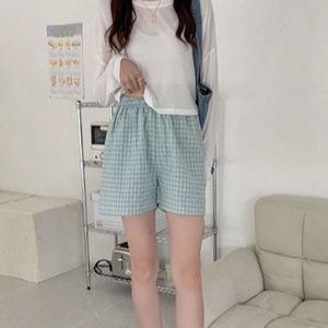 플라워체크여성용파자마반바지 A라인핏라운지웨어잠옷반바지 편안한핏시원한홈웨어숏츠 - 상품 이미지