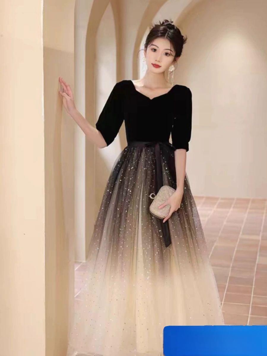 촬영용 연주회드레스 무대의상 이브닝드레스 원피스 우아한 연주복 블랙그라데이션 - 상세 이미지 2