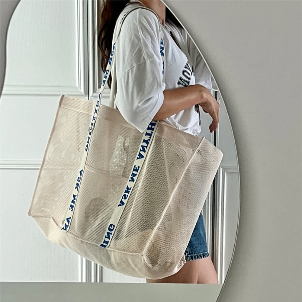 숄더 메쉬 가방 수영 대용량 비치백 바다 해변 운동 헬스 요가 보관용 비치백 52x39x20cm - 상세 이미지 2