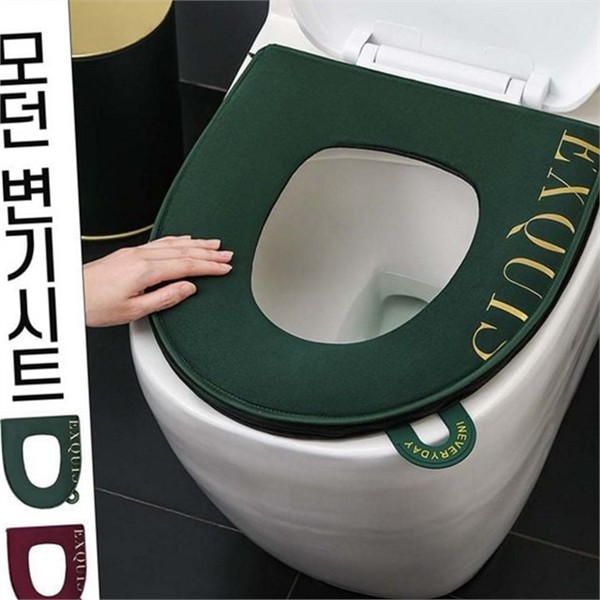 두꺼운 극세사 변기 시트 따뜻한 벨벳 변기 커버 쿠션 겨울 - 상품 이미지