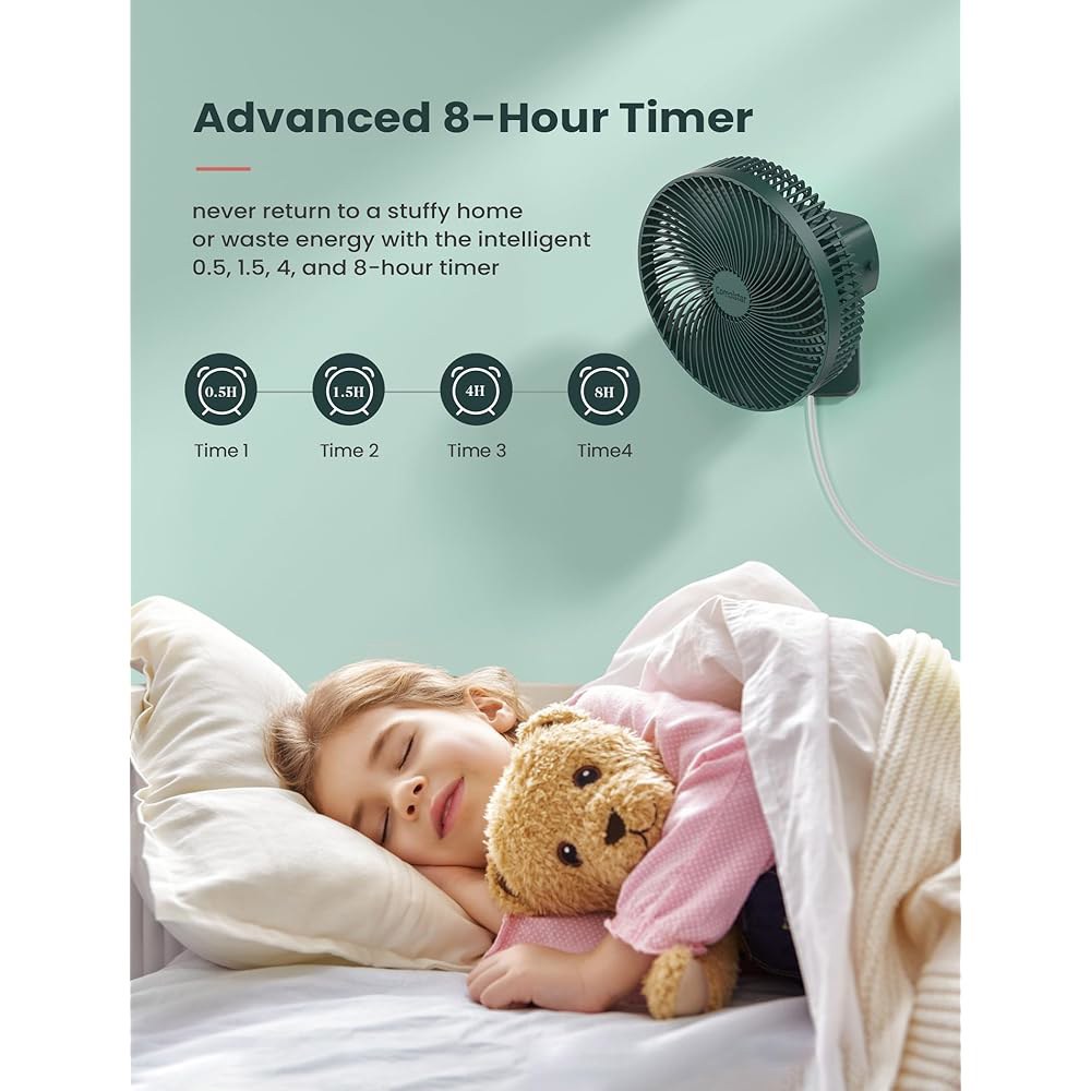 Comoistar 리모컨 및 타이머가 있는 25.4cm(10인치) 60 마운트 가능, 속도, 1.8m 소형 주방 진동 벽 기울기 조용함, 코드, 체육관, 차고용 선풍기, 4가지 - 상세 이미지 3