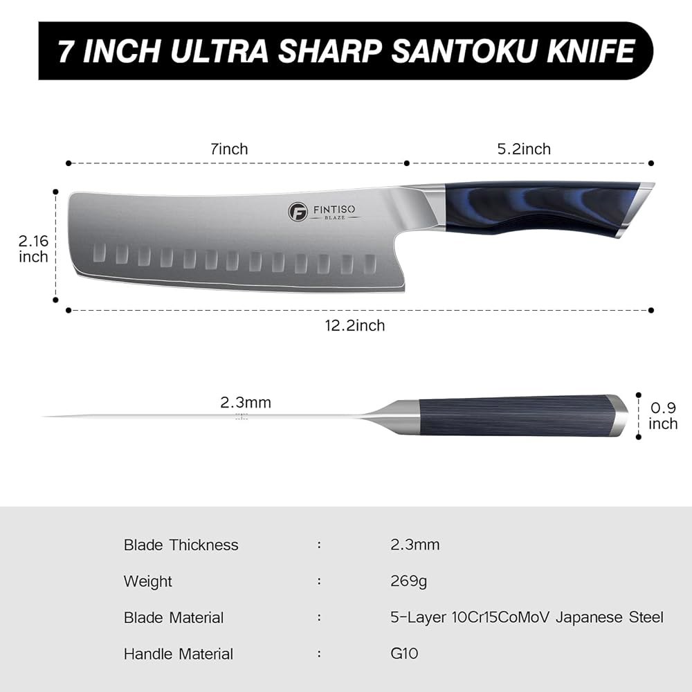 핀티소 7인치 나키리 나이프, G10 인체공학적 손잡이가 있는 새로운 업그레이드 야채 도마 선물 상자에 담긴 일본산 고탄소 스테인리스 스틸 날카로운 주방용 - 상세 이미지 3