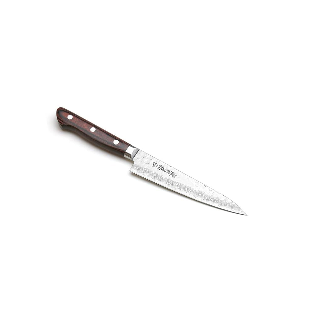 요시히로 VG10 16겹 망치 다마스쿠스 스테인리스 스틸 페티 유틸리티 나이프 (5.3인치 (135mm) Mahogany Handle 5.3 - 상품 이미지