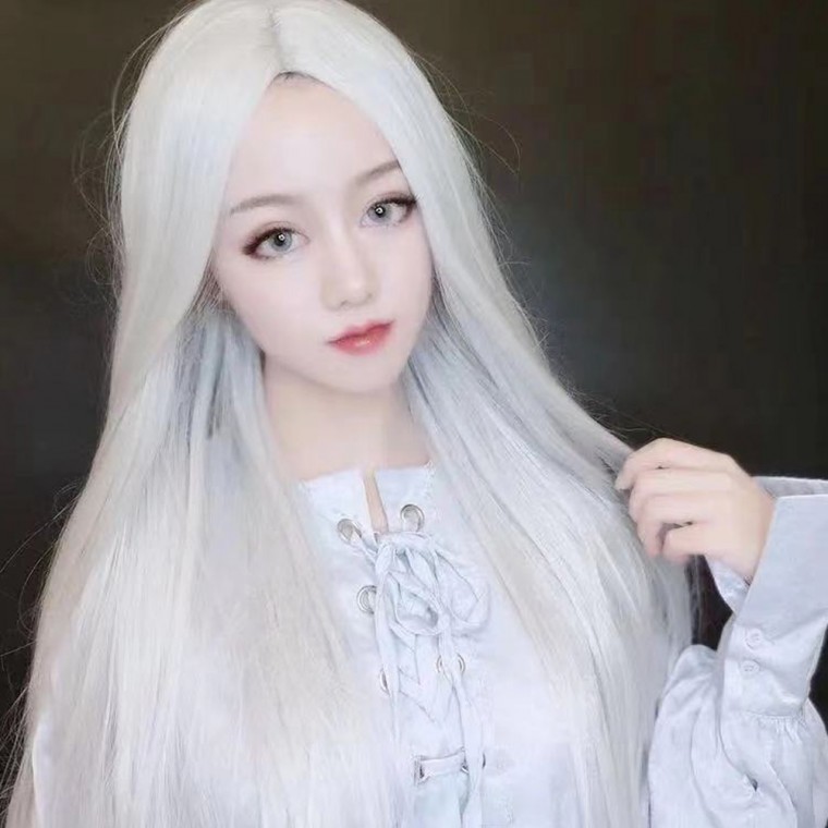 긴 생머리 가발 백발 흰색 인모 통가발 여자 귀신 구미호 - 상품 이미지