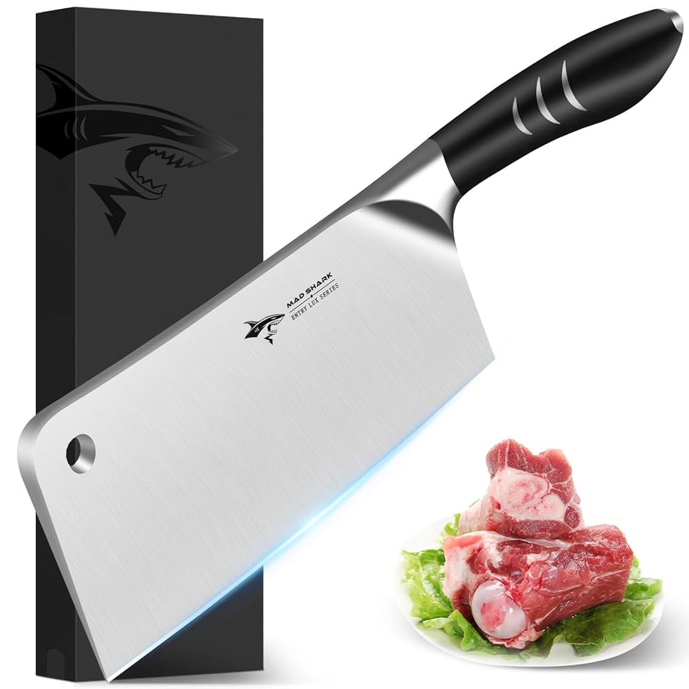 MAD SHARK 7.5 인치 고기 절단 칼, 헤비 듀티 칼날이 장착된 전문 뼈 정육점, 독일 군용 등급 복합 강철, 가정용 주방 및 레스토랑용 중국 요리사 7 - 상품 이미지