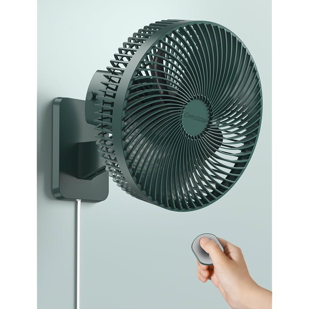 Comoistar 리모컨 및 타이머가 있는 25.4cm(10인치) 60 마운트 가능, 속도, 1.8m 소형 주방 진동 벽 기울기 조용함, 코드, 체육관, 차고용 선풍기, 4가지 - 상품 이미지