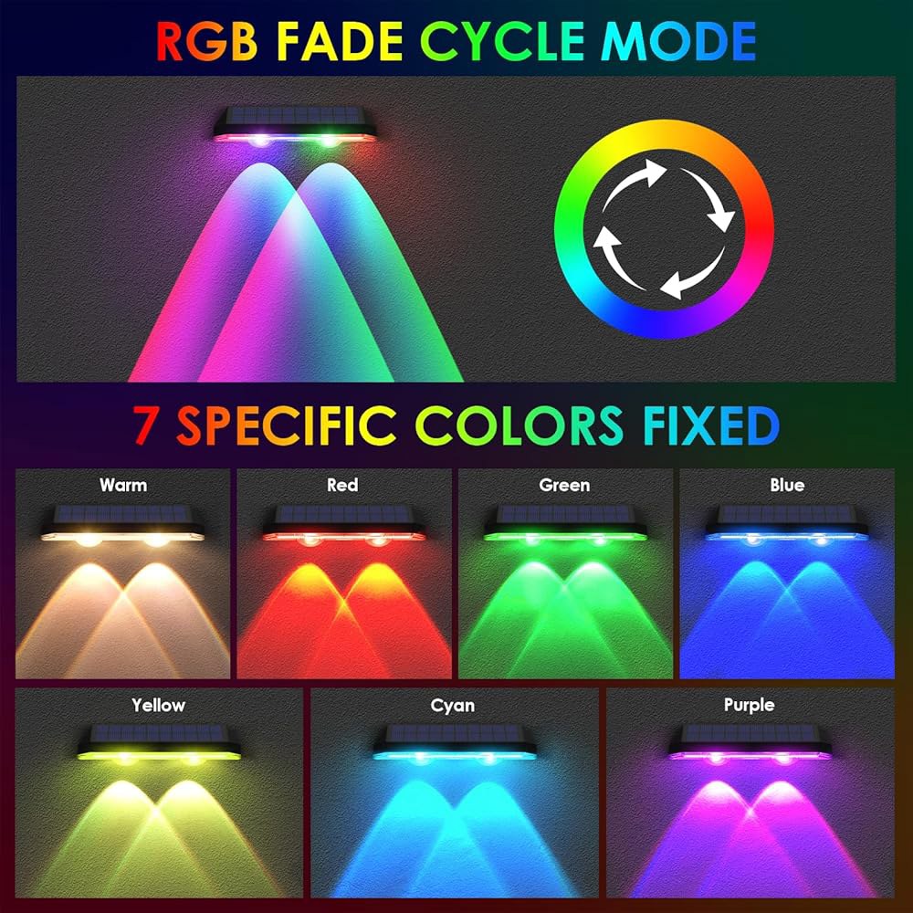 LIANGLOME 야외 태양열 울타리 조명, 뒷마당, 계단 및 RGB 2PK 울타리, 조명 난간, 수영장 태양광 벽용 데크 파티오, - 상세 이미지 2