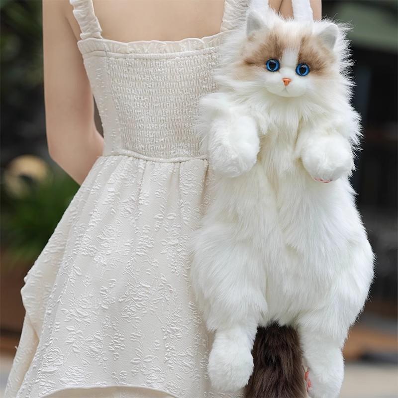 고양이 인형 백팩 봉제 가방 귀여운 입체 동물 배낭 푹신한 키치룩 - 상품 이미지