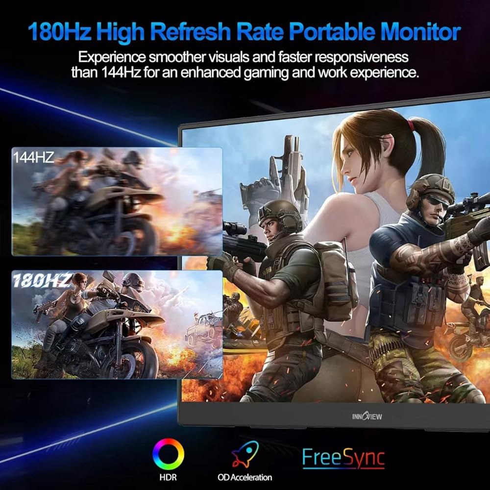InnoView 16인치 휴대용 모니터 180Hz 게이밍 노트북, HDMI 1200P 경량, Xbox용 맥, 스크린(어댑터 외부 세컨드 미포함) FHD PS5, 모니터, PC, - 상세 이미지 2