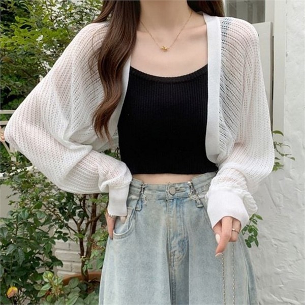 루즈핏 여성 볼레로 가디건 시스루 여름 볼레로 가디건 얇은 크롭 - 상품 이미지