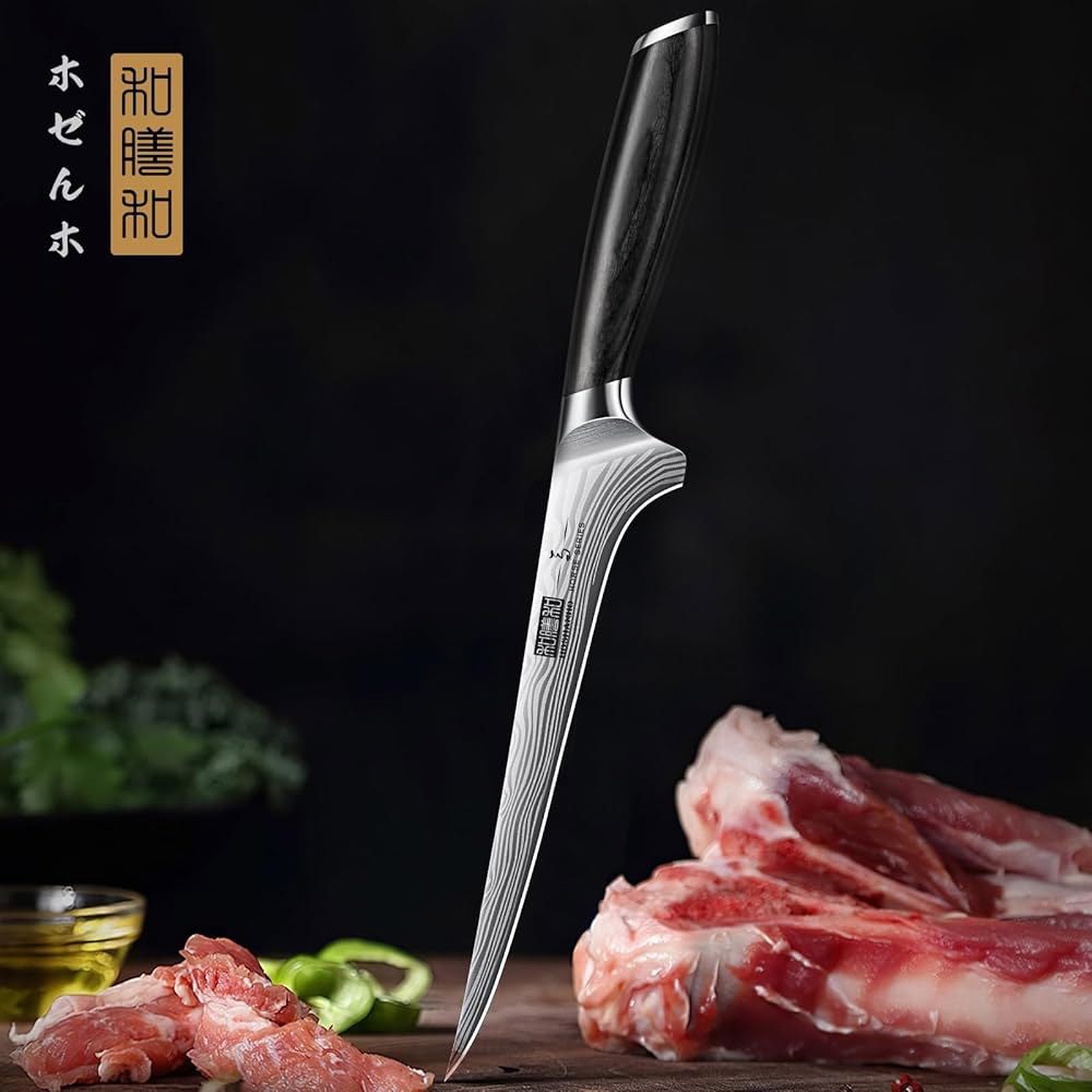 호산호 필레 나이프 7인치, 육류 가금류 닭고기 절단용 면도칼 샤프 본닝 나이프, 유연한 칼날과 파카우드 손잡이가 있는 일본 고탄소 분말 강철 생선 - 상세 이미지 2