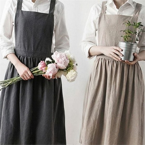 데일리 여성 앞치마 크로스 원피스형 앞치마 린넨 주방 요리 - 상품 이미지