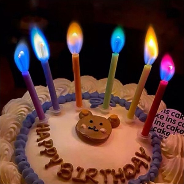 컬러 생일 초 불꽃 파티 초 케이크 무지개 축하 - 상세 이미지 2