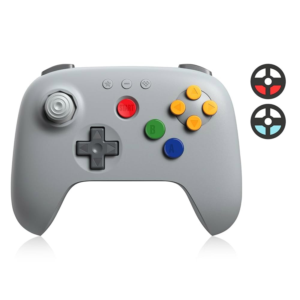 아날로그 3D, 스위치, 스위치 2, 윈도우 PC, 안드로이드용 8Bitdo 64 블루투스 컨트롤러(그레이) Black - 상품 이미지