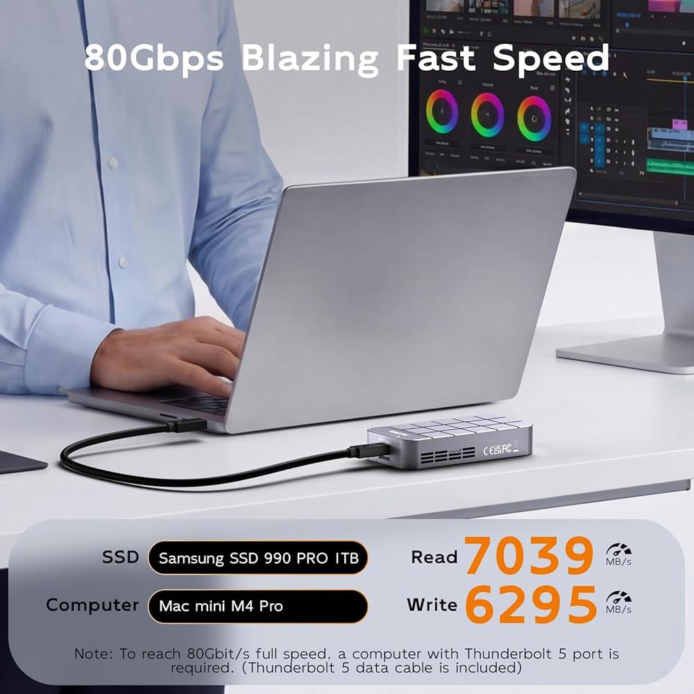 MAIWO 80Gbps M.2 NVMe SSD 인클로저, 및 울트라/M4 PCIe 프로/맥 포함, Thunderbolt5/4 프로)와 미니(M4 맥스/M3 포트 2280mm 스튜디 - 상세 이미지 3