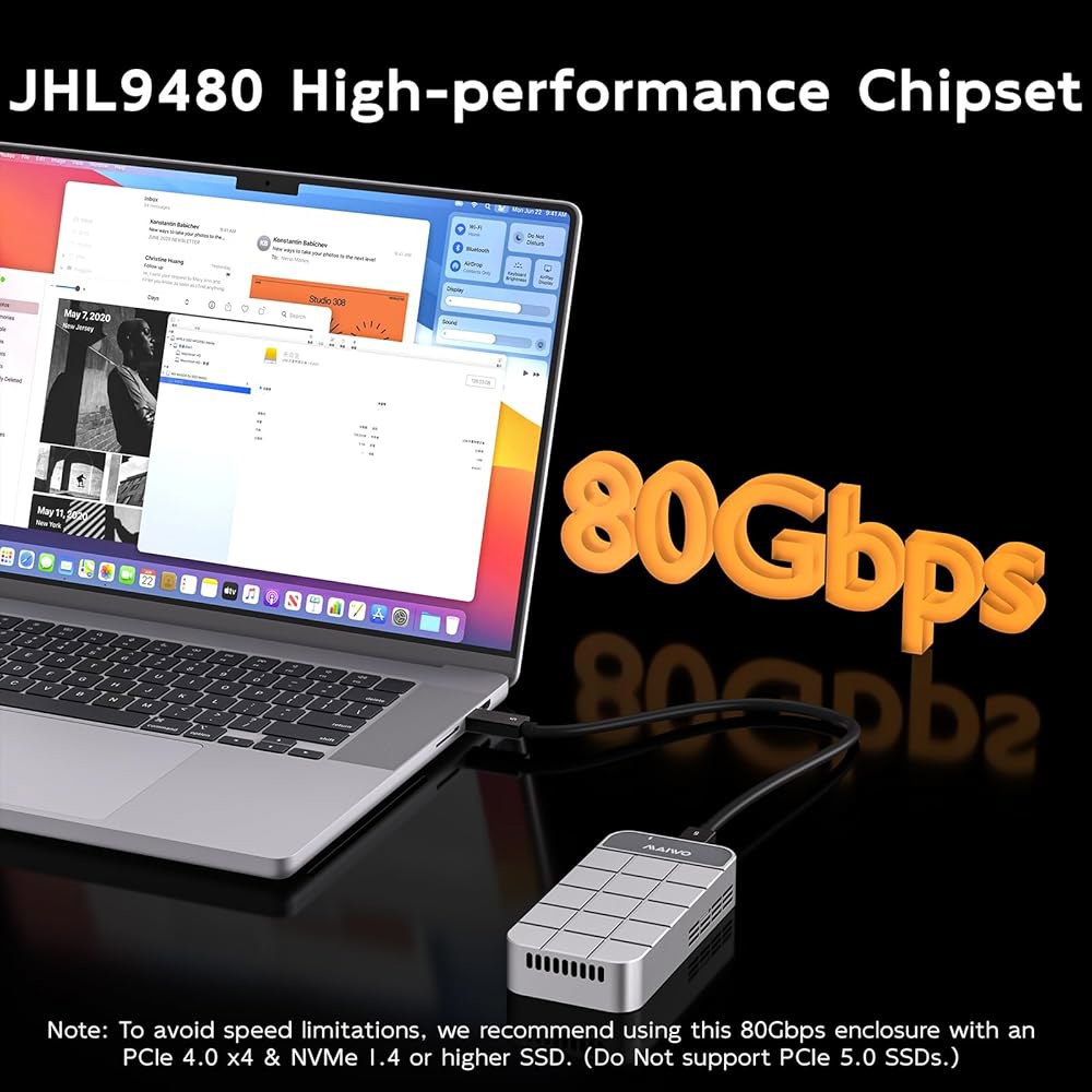 MAIWO 80Gbps M.2 NVMe SSD 인클로저, 및 울트라/M4 PCIe 프로/맥 포함, Thunderbolt5/4 프로)와 미니(M4 맥스/M3 포트 2280mm 스튜디 - 상세 이미지 2