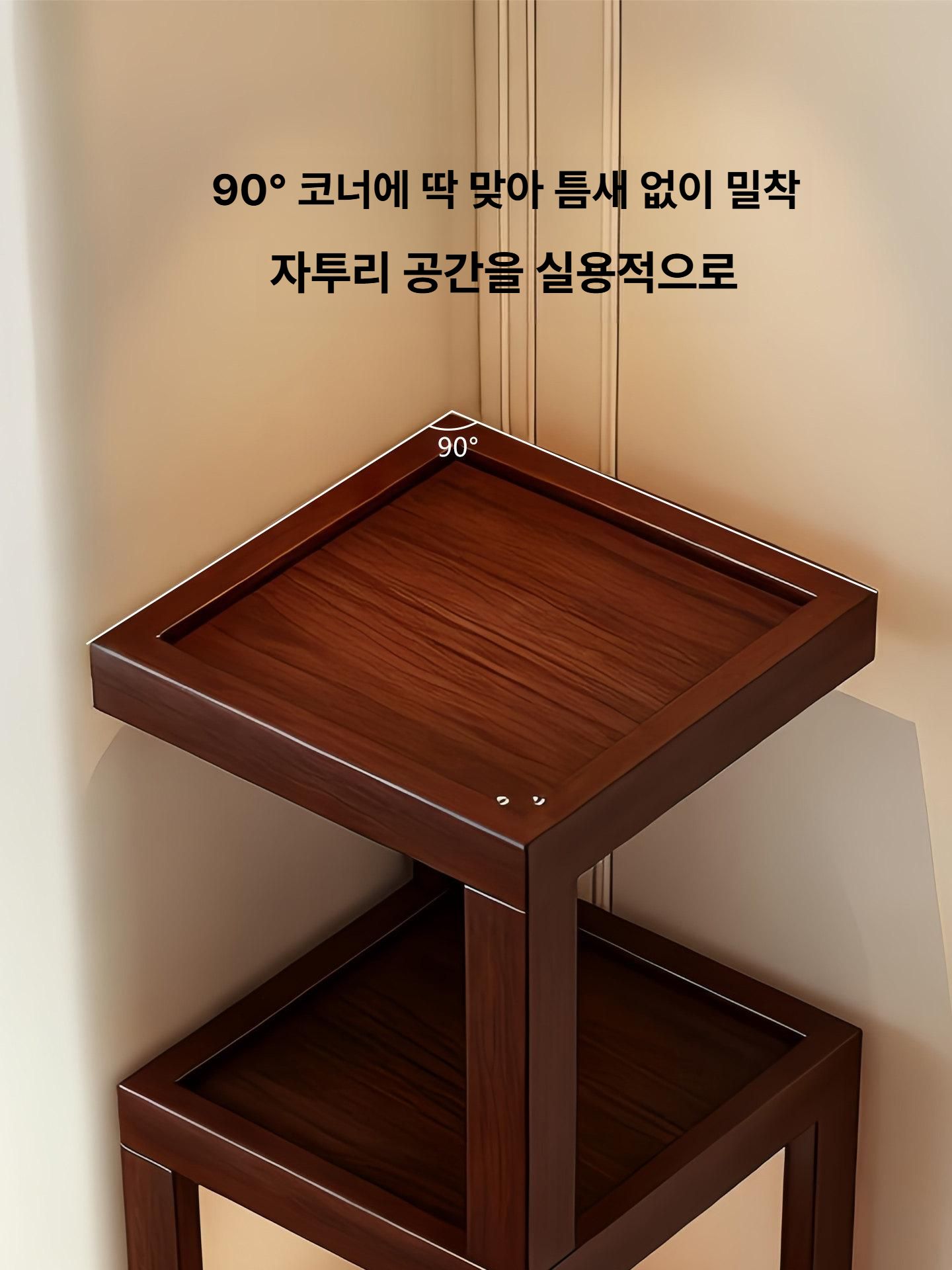 코너선반 90도 360도 회전 거실 침실 틈새 우드 삼단 직각 호두색 정리대 진열대 홈데코 - 상세 이미지 2