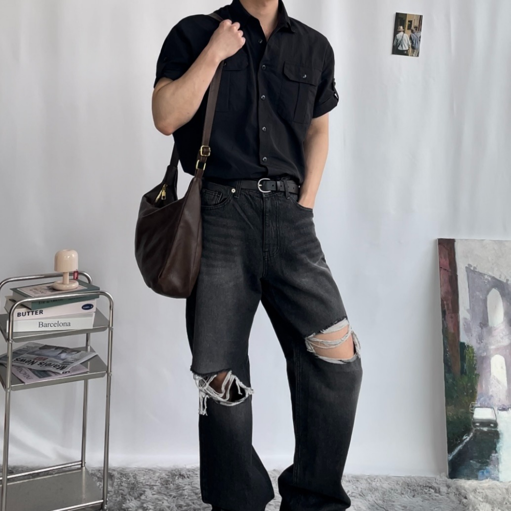 머슬핏 셔츠 웨스턴 반팔 셔츠 세미머슬핏 나일론 남자 여름 하객룩 코디 - 상세 이미지 2