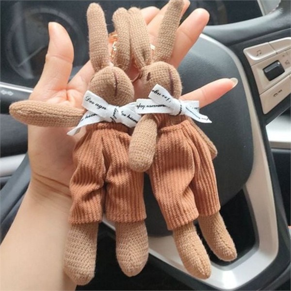 봉제 리본 토끼 인형 가방 토끼 인형 열쇠고리 액세서리 장식 - 상품 이미지