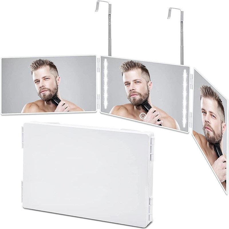 3면 접이식 셀프이발 면도 후방 거울 LED LED 포함 화이트 - 상세 이미지 3