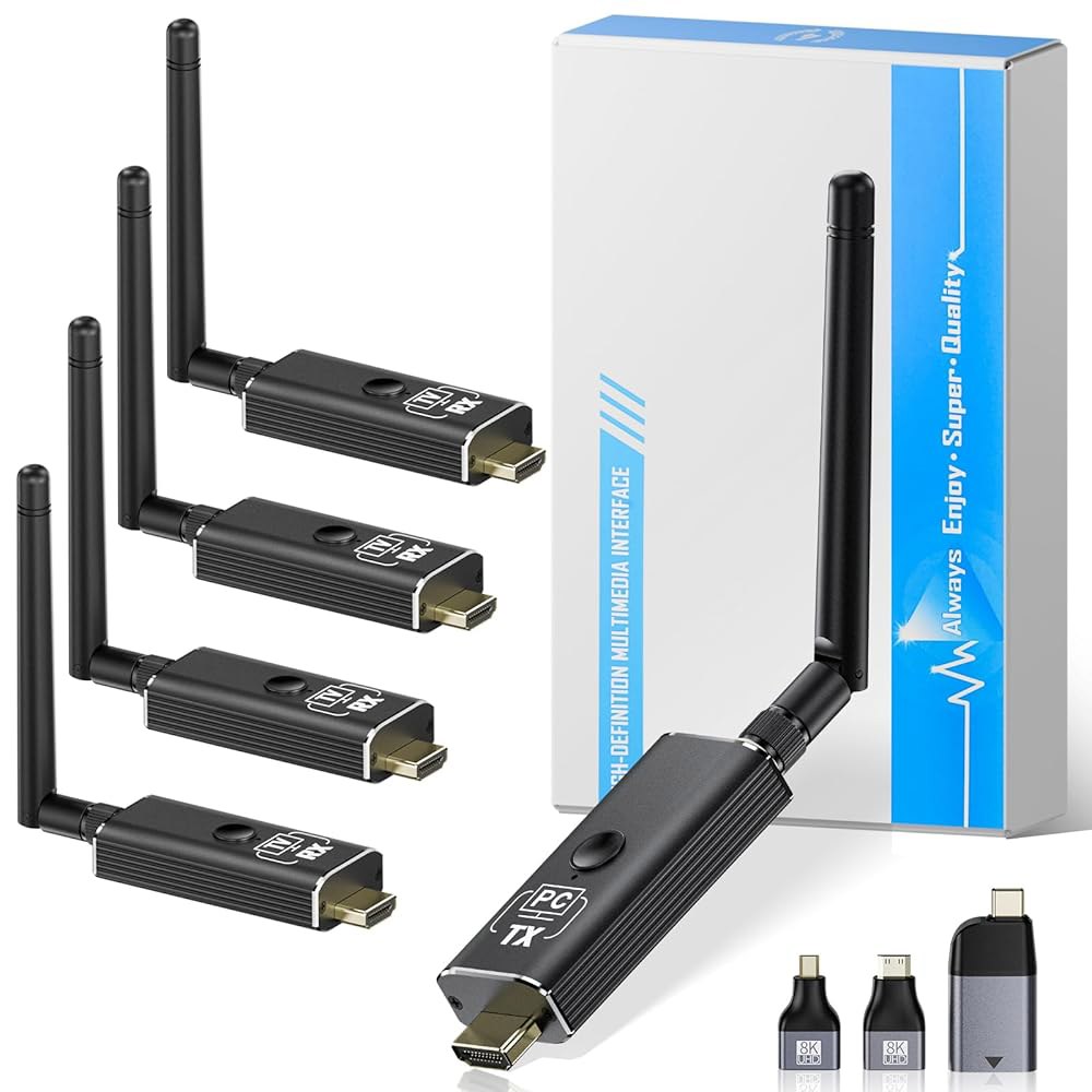 모만 무선 HDMI 송신기 및 수신기 키트, 1대 + 4대, 비디오 오디오용 1080P HD 출력에 4K 입력, PC / 프로젝터 TV 박스 노트북용 492FT 내구성 휴대용 플러 - 상품 이미지
