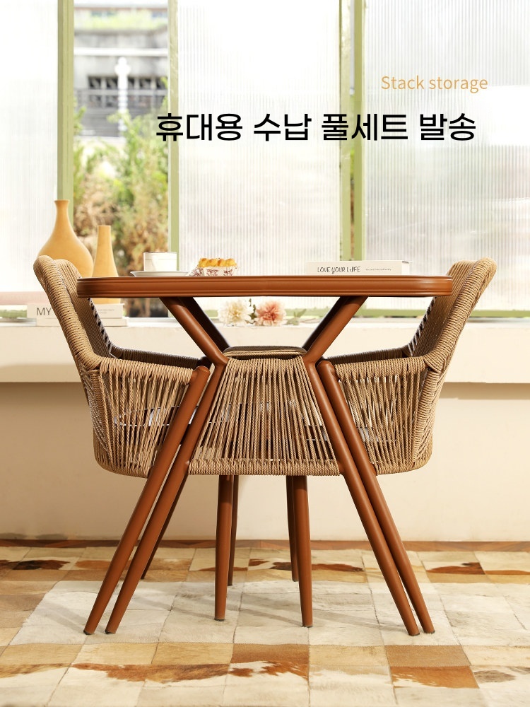 벨라로크 카페 테이블 2인용 의자 세트 탁자 식탁 B. 무얀 3종 백차색 - 상세 이미지 5